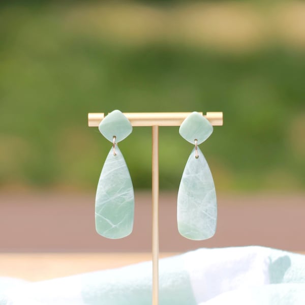 Light Green Clay Earrings  |  Polymer Clay Earrings  |  Jade Clay Earrings  |  Neutral Earrings  |  Marble Earrings  |  Statement Earrings