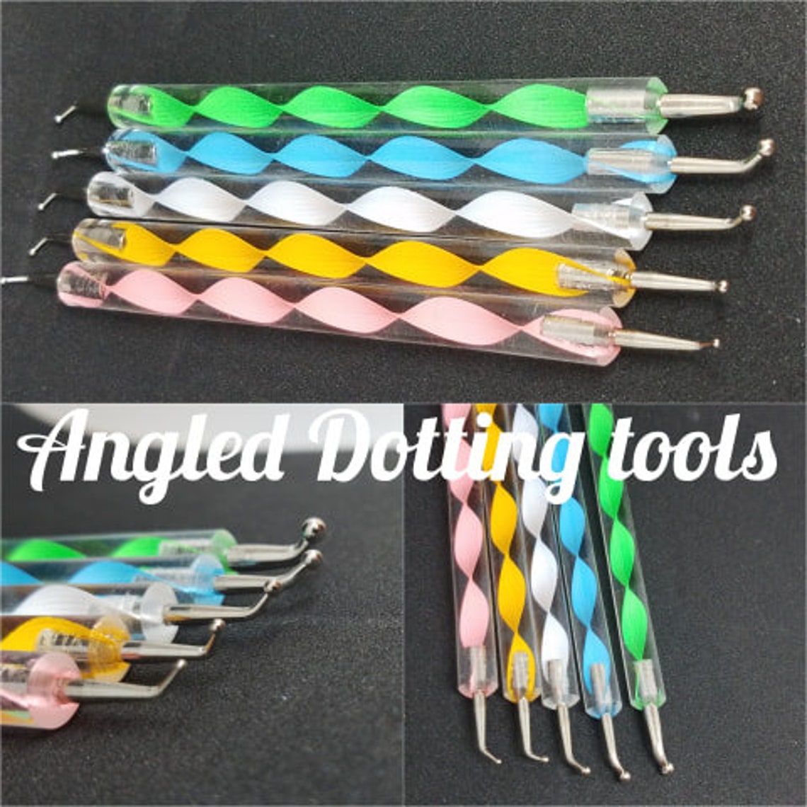 Rainbow Set of 5 Bent dotting tools ALL ANGLED Curved Etsy