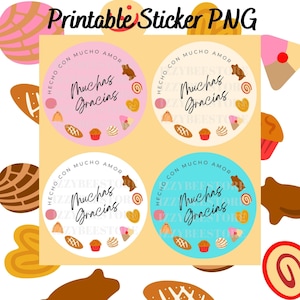 Thank you printable stickers, pan dulce sticker png, small shop, printable sticker, made with love PNG, baker labels PNG