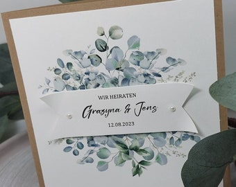 Invitation to the wedding or communion/confinement/baptism - fish - eucalyptus in kraft paper
