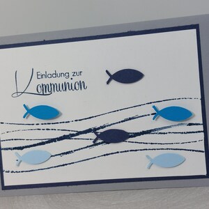 Einladung zur Kommunion / Taufe / Konfirmation mit Wellen und Fischen