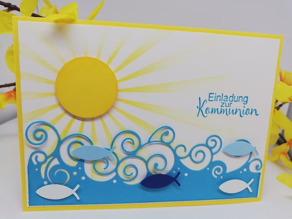 Einladung Zur Taufe Kommunion Sonne Wasser Fisch Etsy