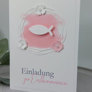 Einladung zur Kommunion/Konfi/Taufe - Glückwunsch -Fisch und Blume
