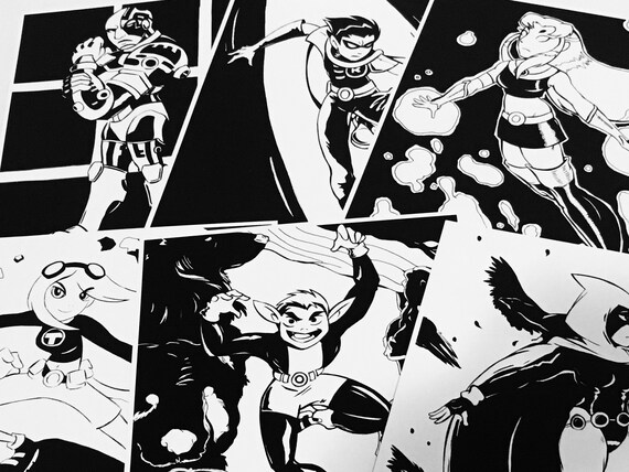 Teen Titans 5 X 7 Ink Prints Etsy