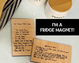 Uw daadwerkelijke handgeschreven recept/brief overgebracht naar een houten koelkastmagneetbord