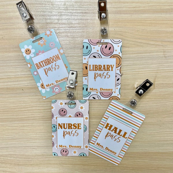 valentine no homework pass Retro Groovy Smiley Acrylic Classroom Hall Passes