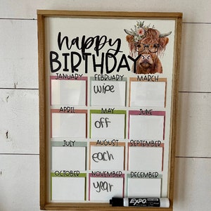 Highland Cow Whiteboard Happy Birthday Classroom wood sign