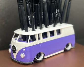 Retro VW Bus Makeup Brush Holder - Custom 3D Printed Vanity Accessory