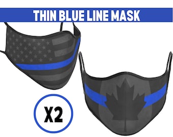 Police Thin Blue Line Reusable + Adjustable Mask | Masque Police réutilisable et ajustable