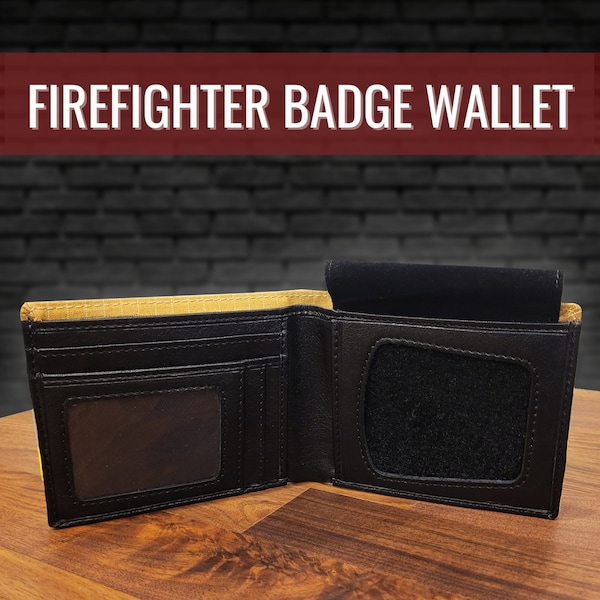 Firefighter Badge Wallet Original Turnout Bunker Fabric Gift - Portefeuille Pompier pour Insigne personnalisé