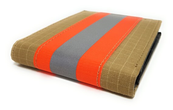 Beige /& Orange Firefighter Wallet Original Reflective Turnout Bunker Fabric Gear Women Gift