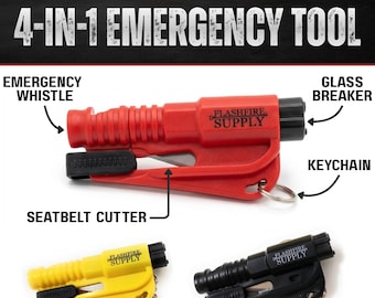 Firefighter Police EMS 4-in-1 Rescue Tool – Seatbelt Cutter, Window Breaker, Whistle, Keychain
