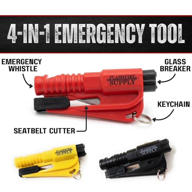 Firefighter Police EMS 4-in-1 Rescue Tool – Seatbelt Cutter, Window Breaker, Whistle, Keychain image 1