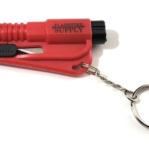 Firefighter Police EMS 4-in-1 Rescue Tool – Seatbelt Cutter, Window Breaker, Whistle, Keychain Red