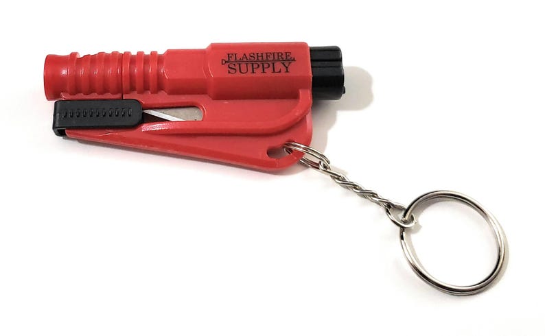 Firefighter Police EMS 4-in-1 Rescue Tool – Seatbelt Cutter, Window Breaker, Whistle, Keychain Red