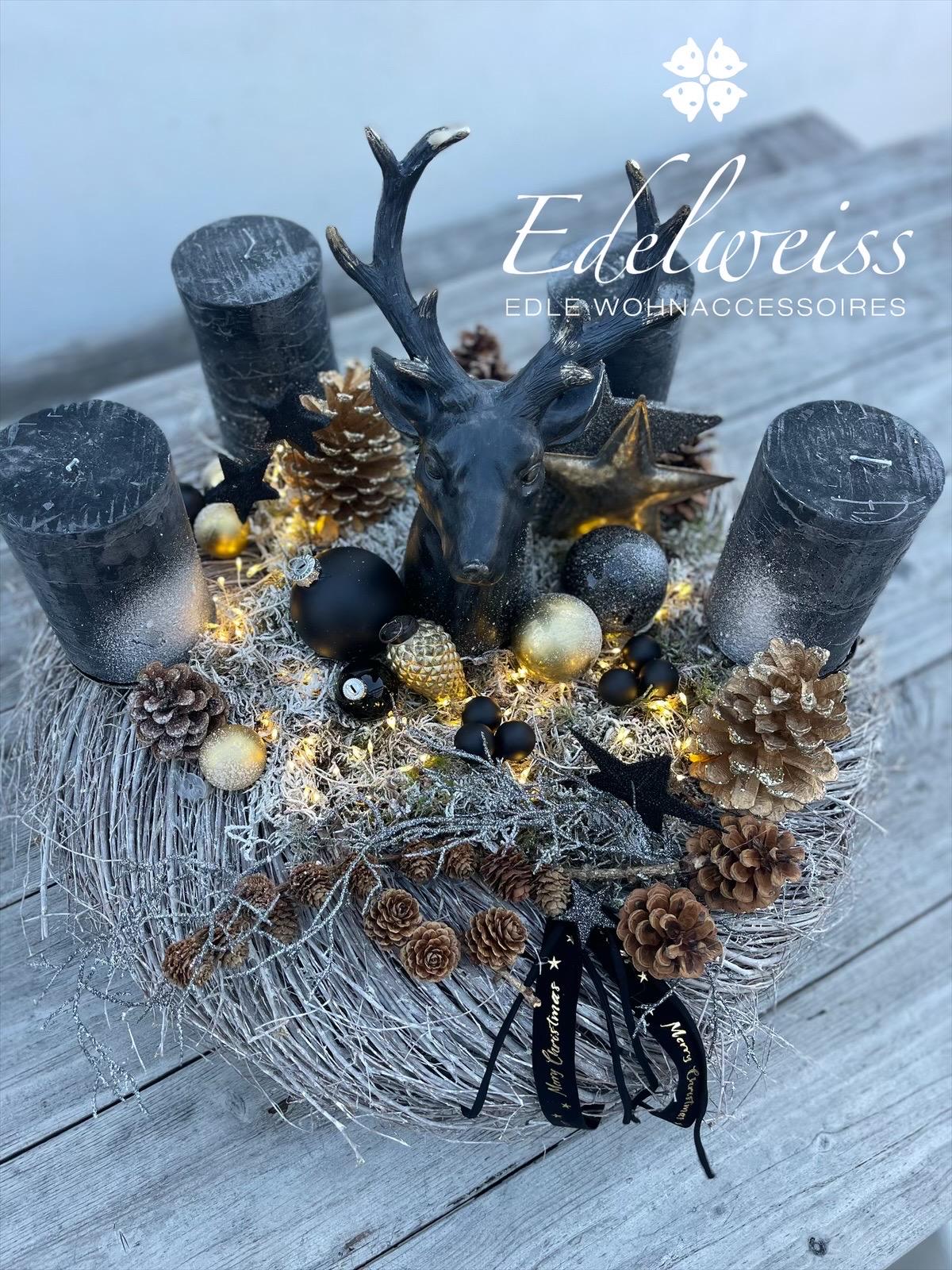 Adventskranz Ø 60 cm SCHWARZ / GOLD , Winterzauber