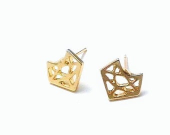 Cats stud earrings origami gold