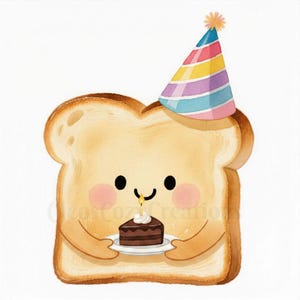 Cute Toast Clipart PNG, Kawaii Bread Clipart, Funny Food Characters, Birthday Toast PNG, Cute Food Clipart, Sticker Design, Instant Download
