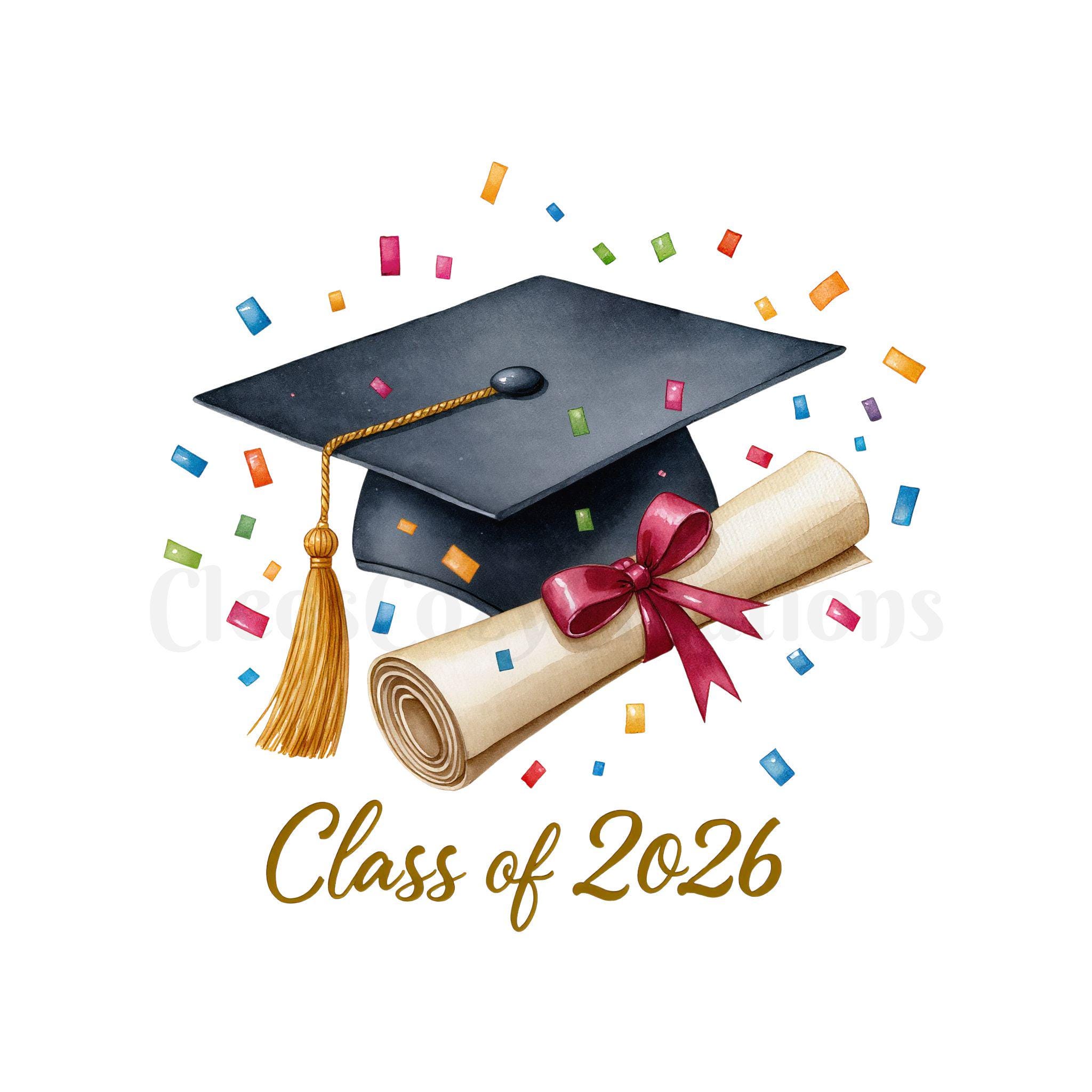 Graduation Clipart PNG, Class of 2026 Clipart, Graduation Cap and ...