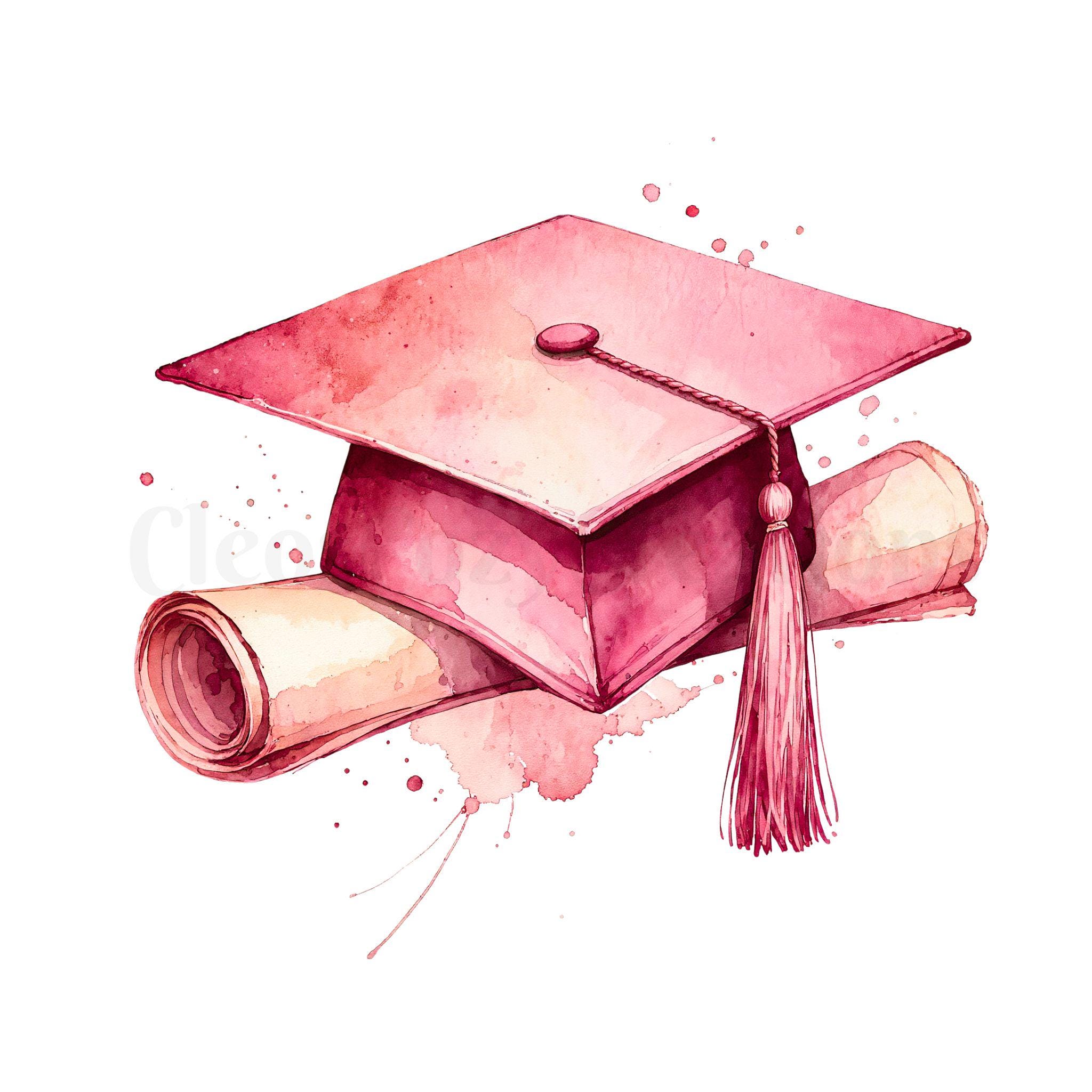 Graduation Cap Clipart PNG, Pink Watercolor Graduation Clipart, Class ...