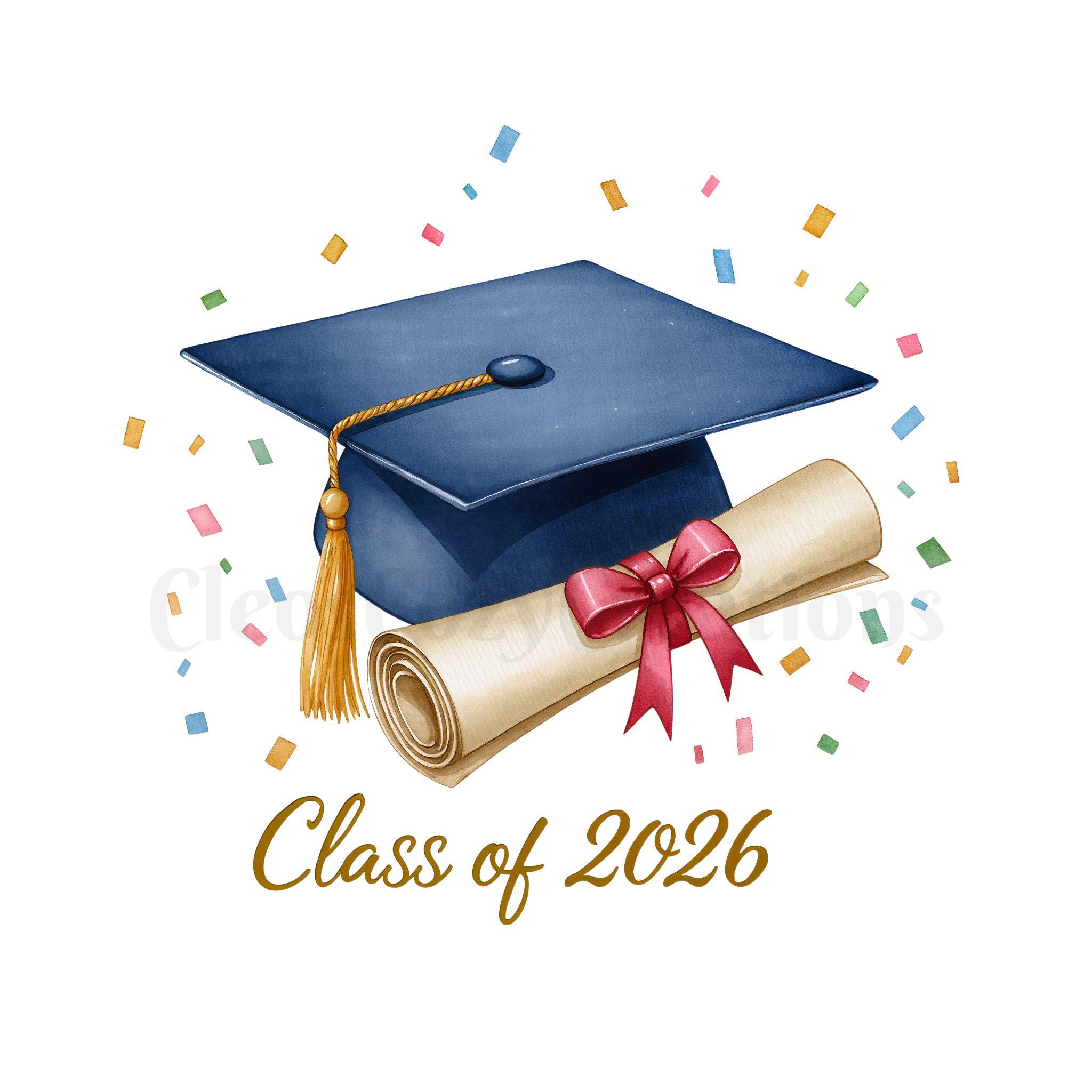 Graduation Clipart PNG, Class of 2026 Clipart, Graduation Cap and ...