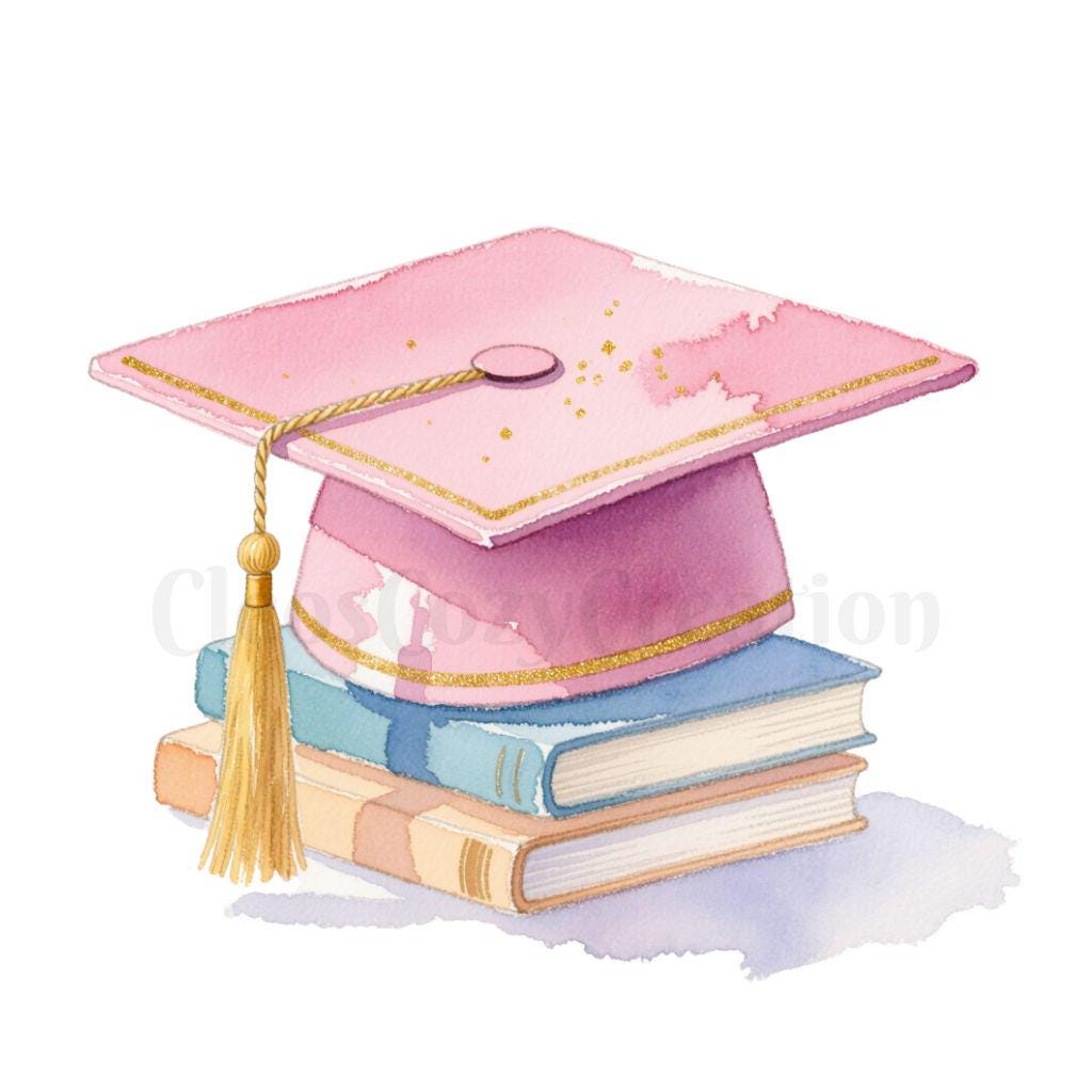 Pink Graduation Cap Clipart PNG, Watercolor Graduation Clipart, Class ...