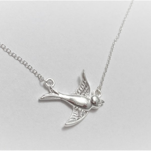 Chain swallow silver bird XL pendant