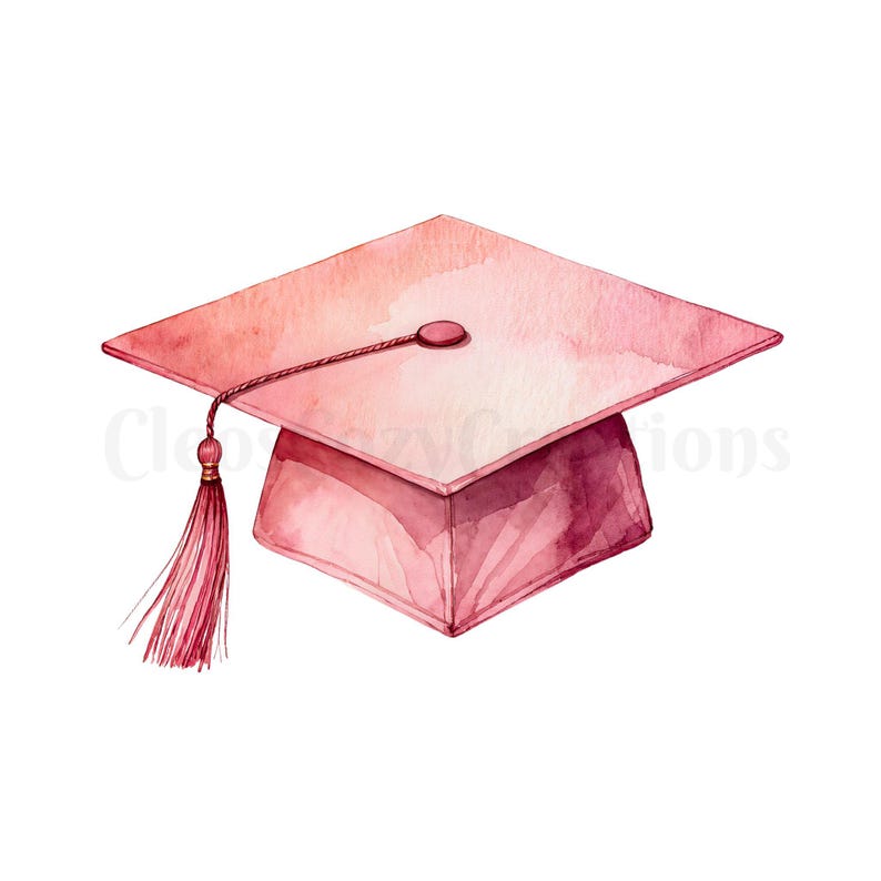 Graduation Cap Clipart PNG, Pink Watercolor Graduation Clipart, Class ...