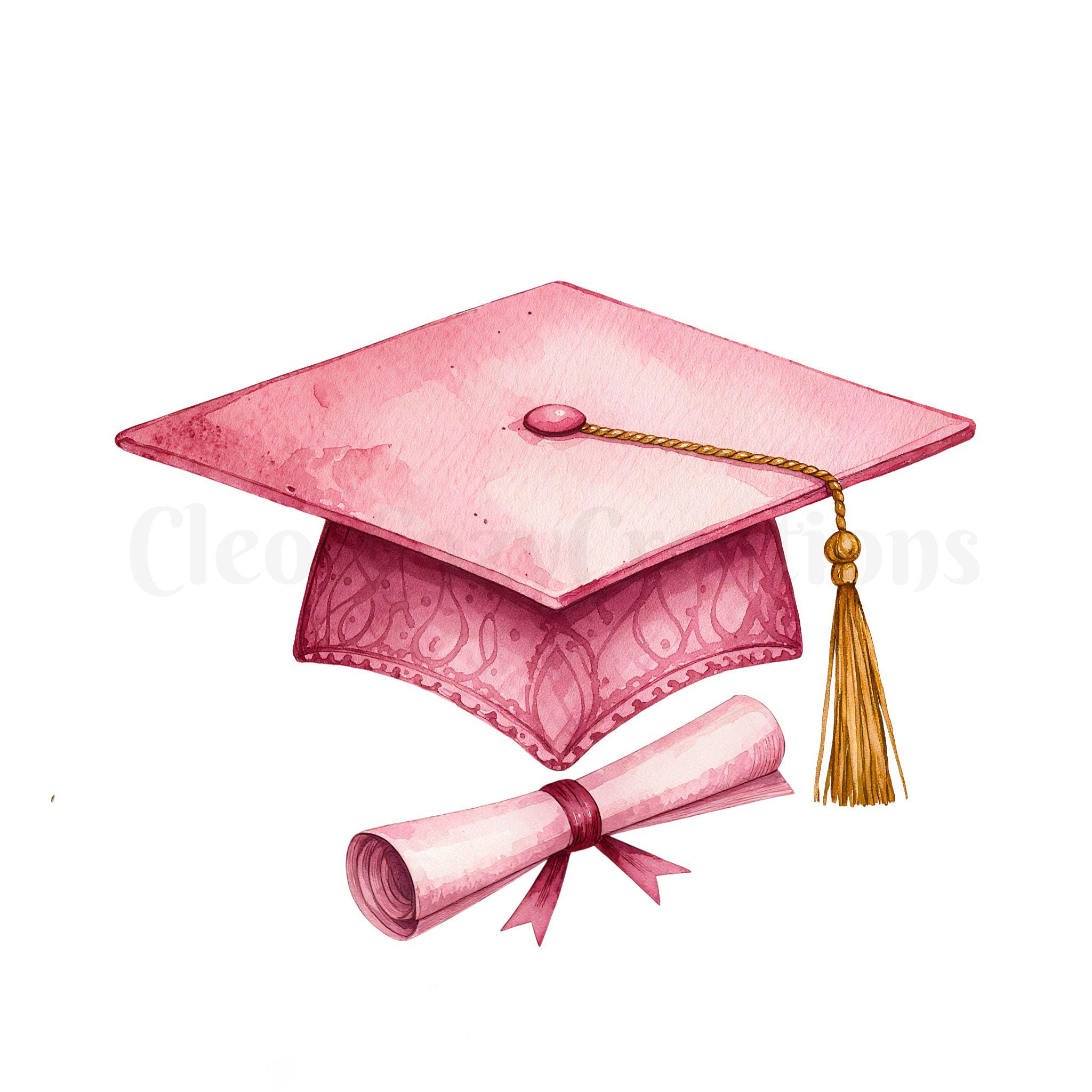 Graduation Cap Clipart PNG, Pink Watercolor Graduation Clipart, Class ...