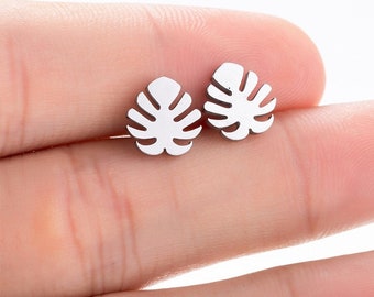 Earplug sheet Monstera stainless steel gold silver rose