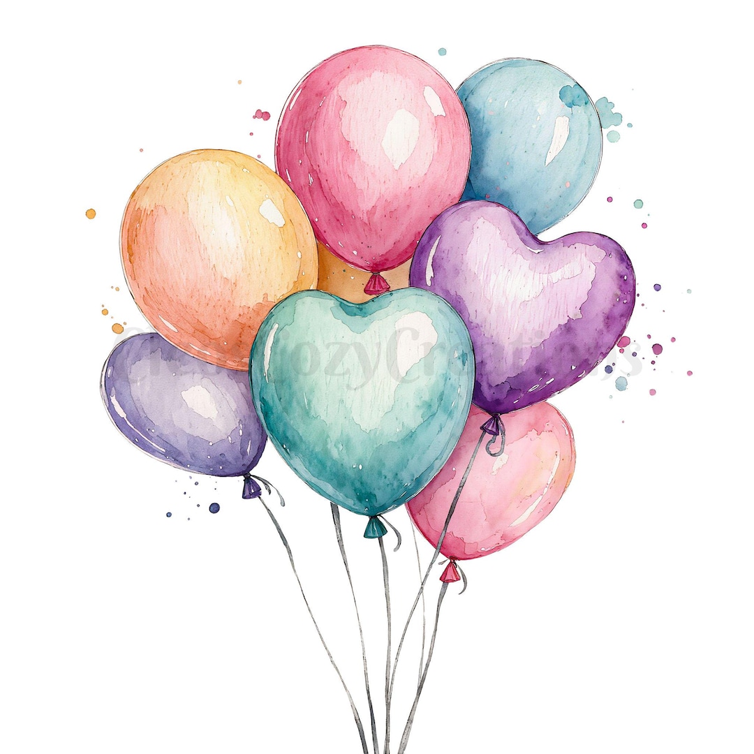 Watercolor Balloon Clipart Set, Pastel Balloons PNG, Birthday Balloon ...