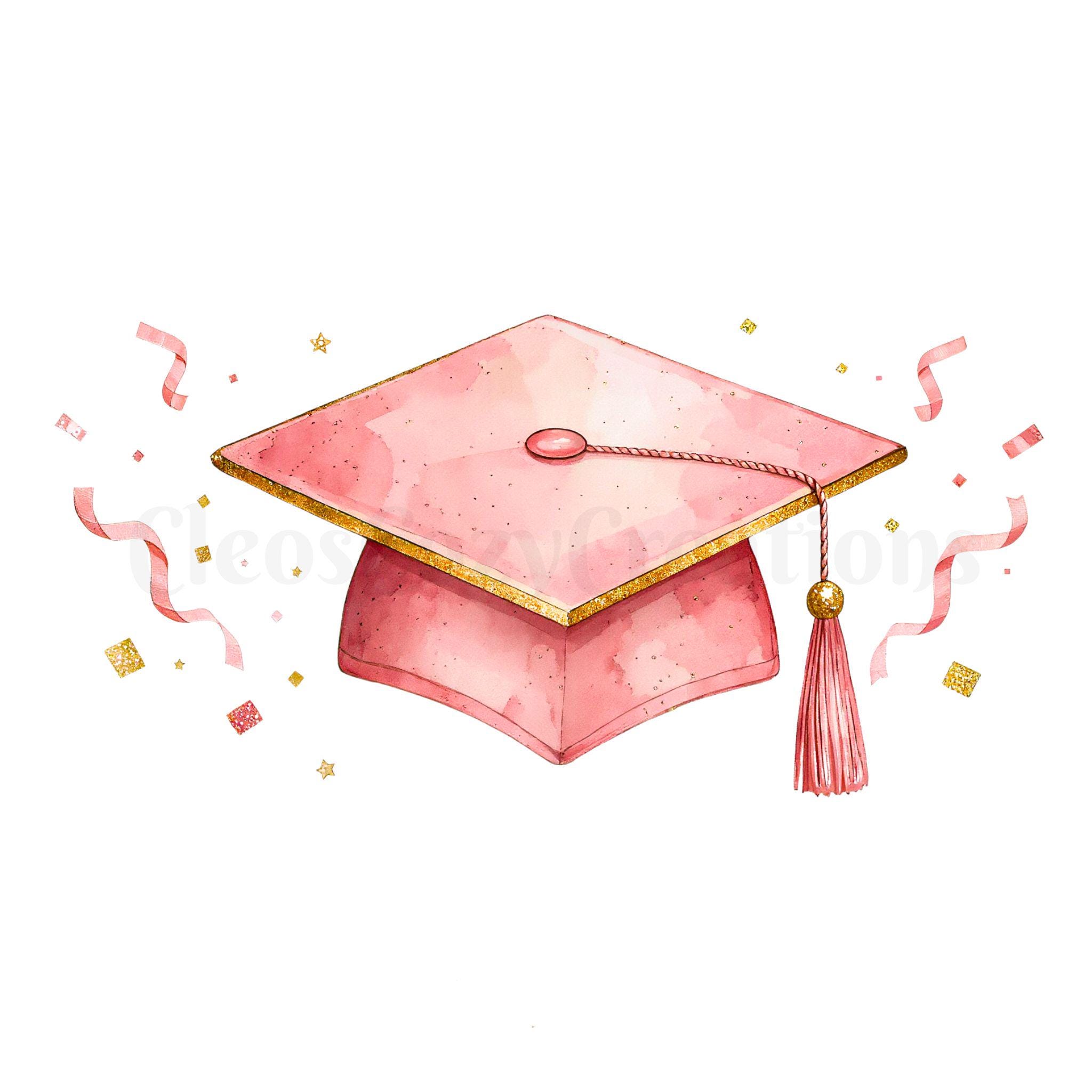 Graduation Cap Clipart PNG, Pink Watercolor Graduation Clipart, Class ...