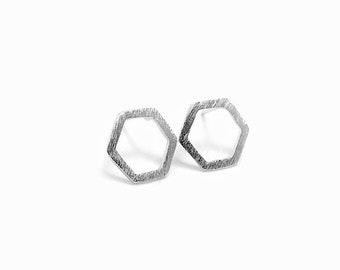 Hexagon Ohrstecker silber gold