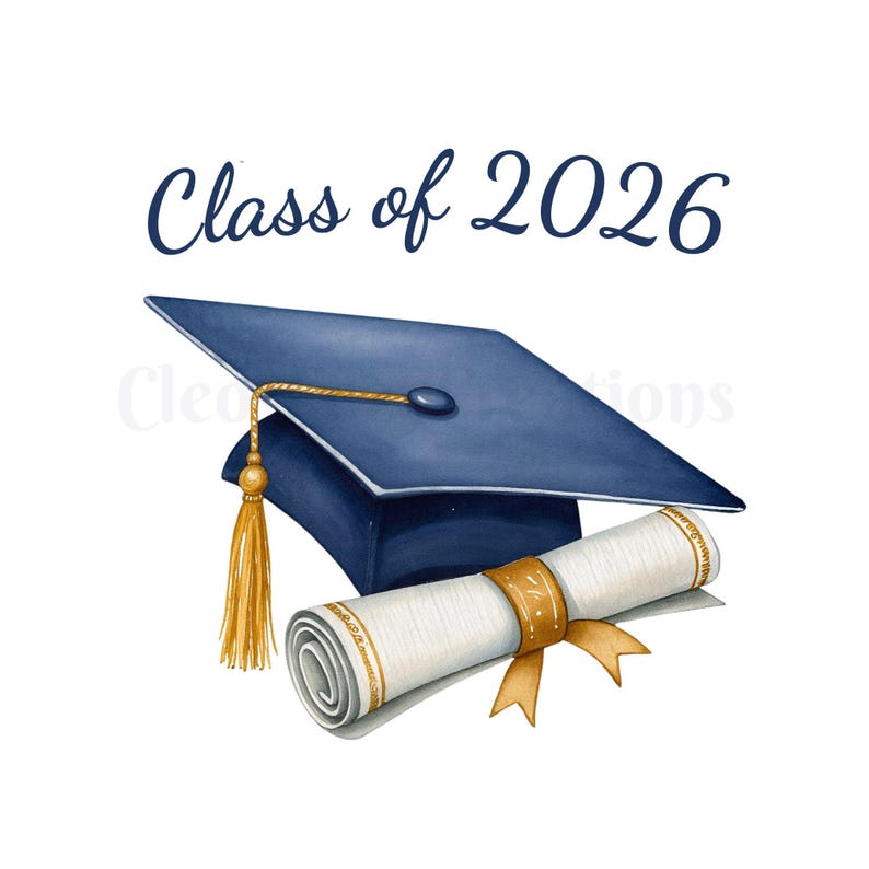 Graduation Clipart Navy Gold PNG, Class of 2026 Clipart, Graduation Cap ...