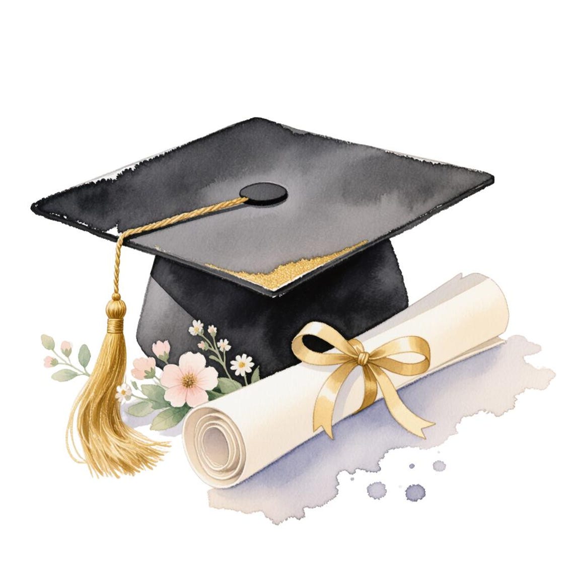 Watercolor Graduation Clipart Set, Graduation Cap & Diploma PNG ...