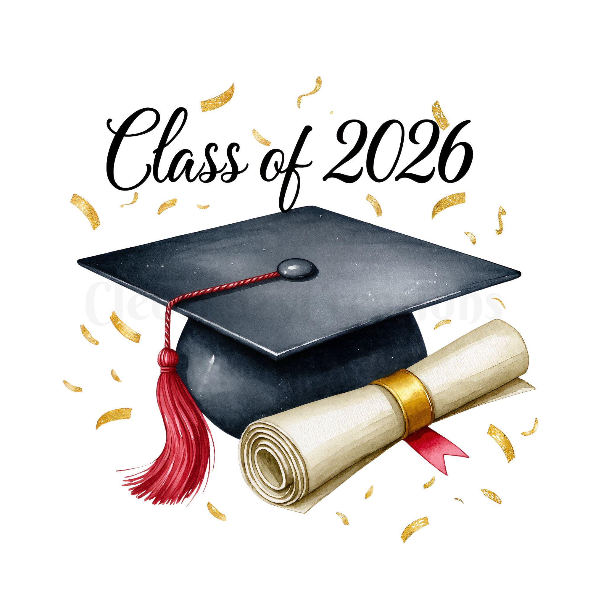 Graduation Clipart PNG Bundle, Class of 2026 PNG, Graduation Cap and ...