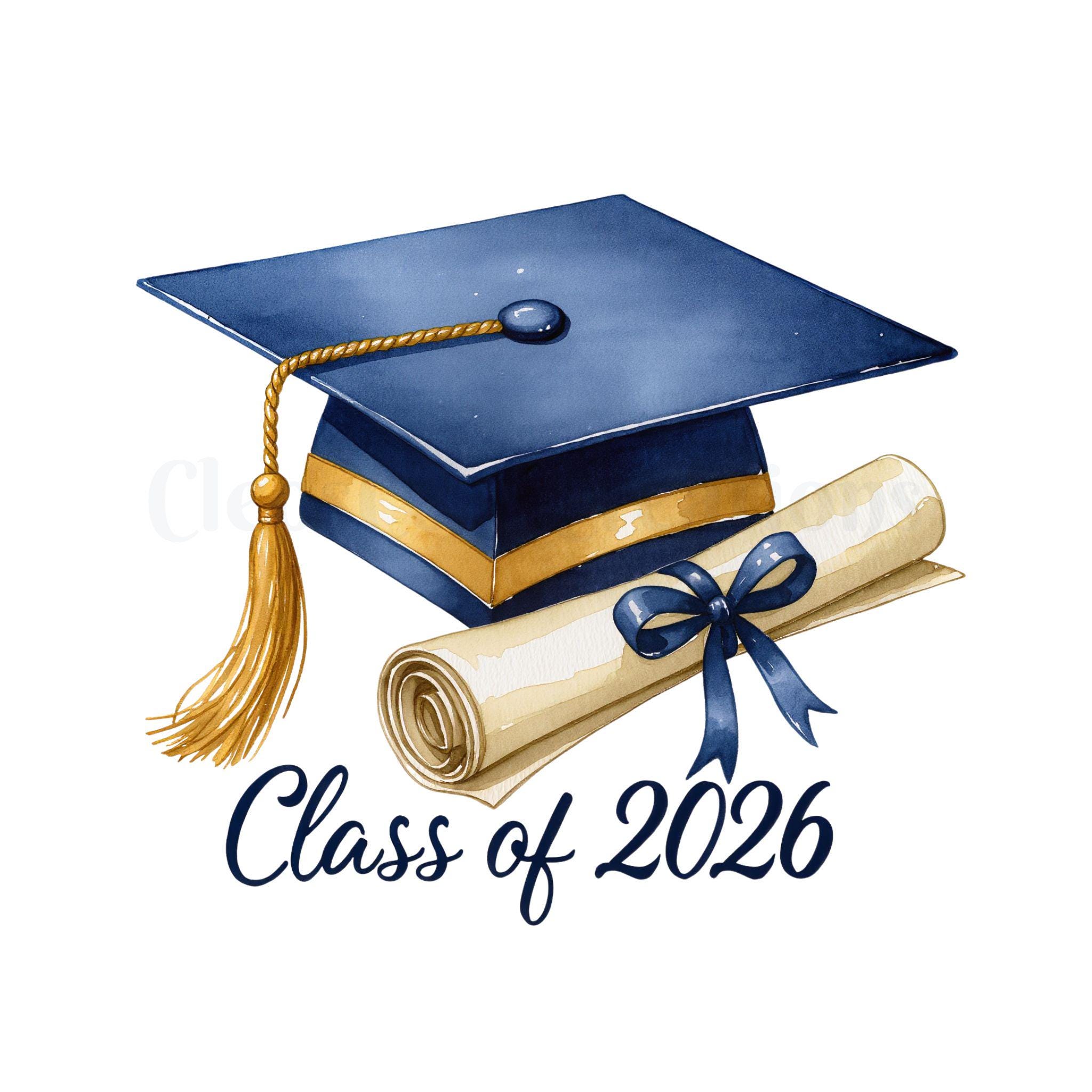 Graduation Clipart Navy Gold PNG, Class of 2026 Clipart, Graduation Cap ...