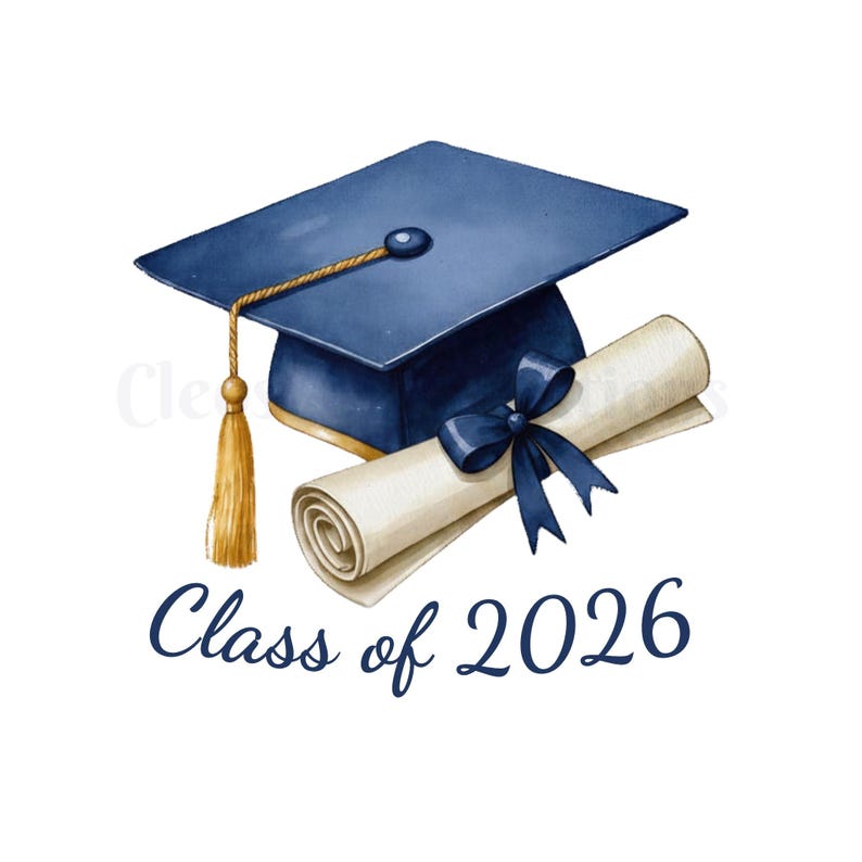 Graduation Clipart Navy Gold PNG, Class of 2026 Clipart, Graduation Cap ...