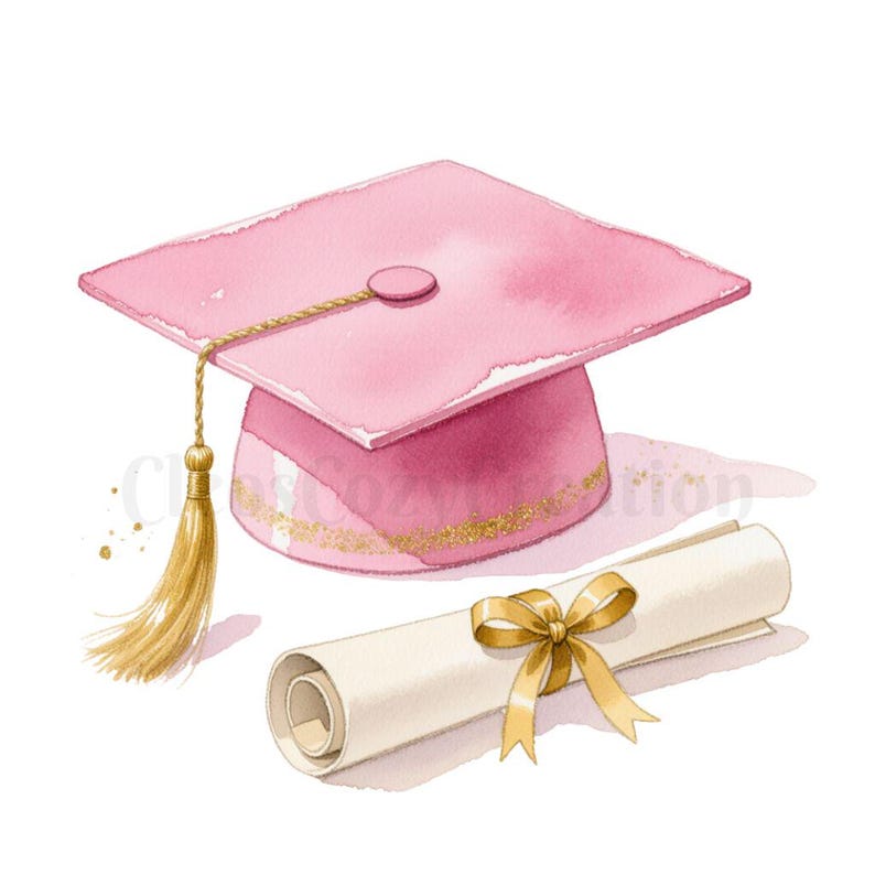 Pink Graduation Cap Clipart PNG, Watercolor Graduation Clipart, Class ...