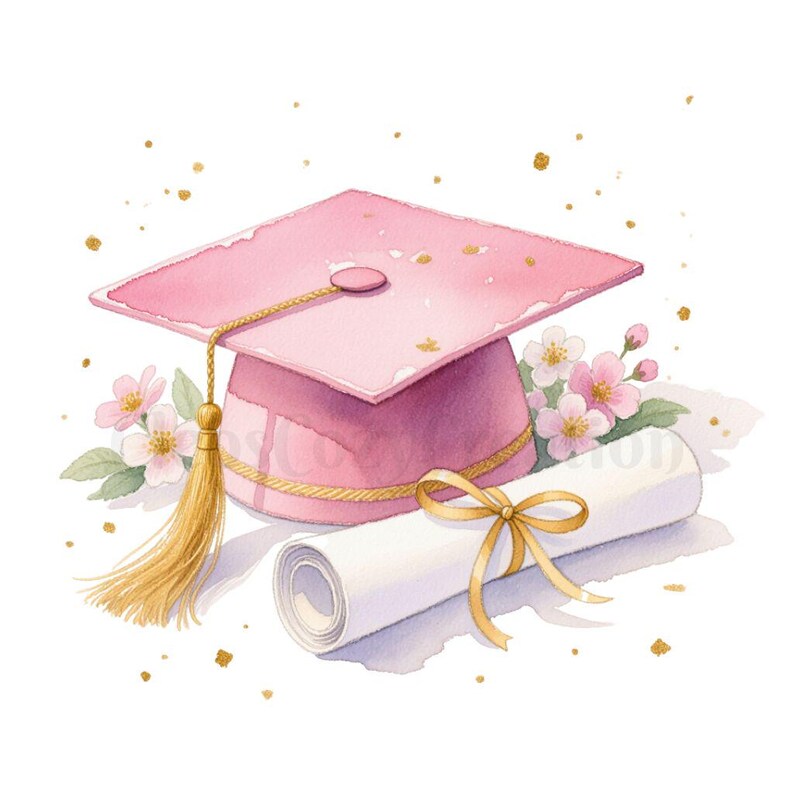 Pink Graduation Cap Clipart PNG, Watercolor Graduation Clipart, Class ...