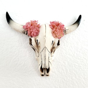 TEXAS LONGHORN SKULL,Pink Mini Succulents,Animal Skull Western Wall Decor,Wedding Decor,Bull Skull Wall Decor,Cow Head,Succulents Gift