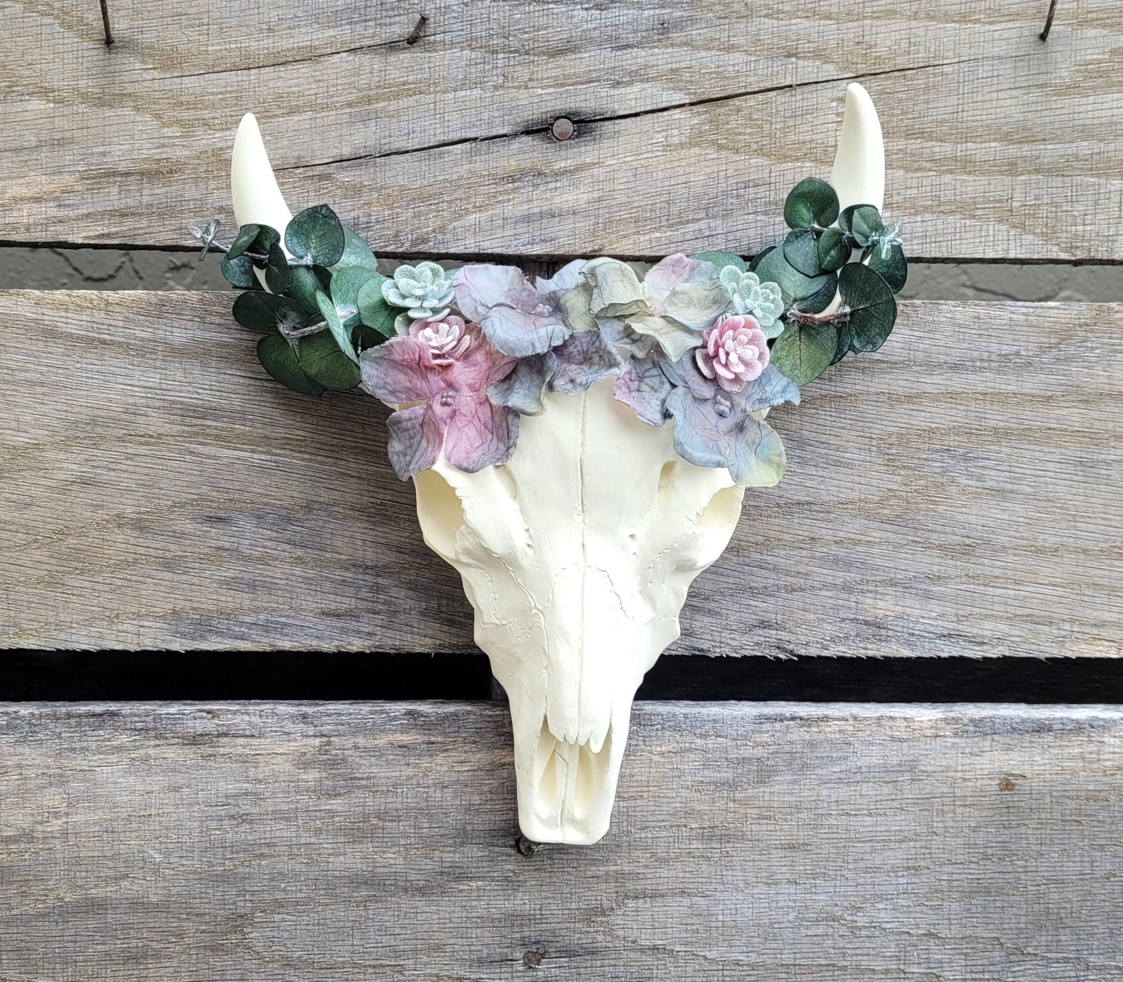 Cow Skull with FlowersArtificial SucculentsAnimal Skull Wall Etsy