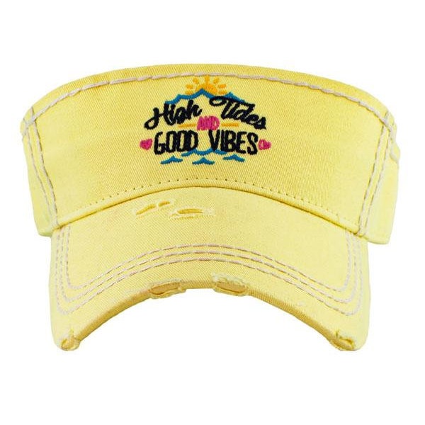 HIGH TIDES & GOOD Vibes Sun Visors for Women,Sun Hat Visor,Embroidered Golf Hat,Custom Visor,Cotton Summer Hats for Women,Beach Hat