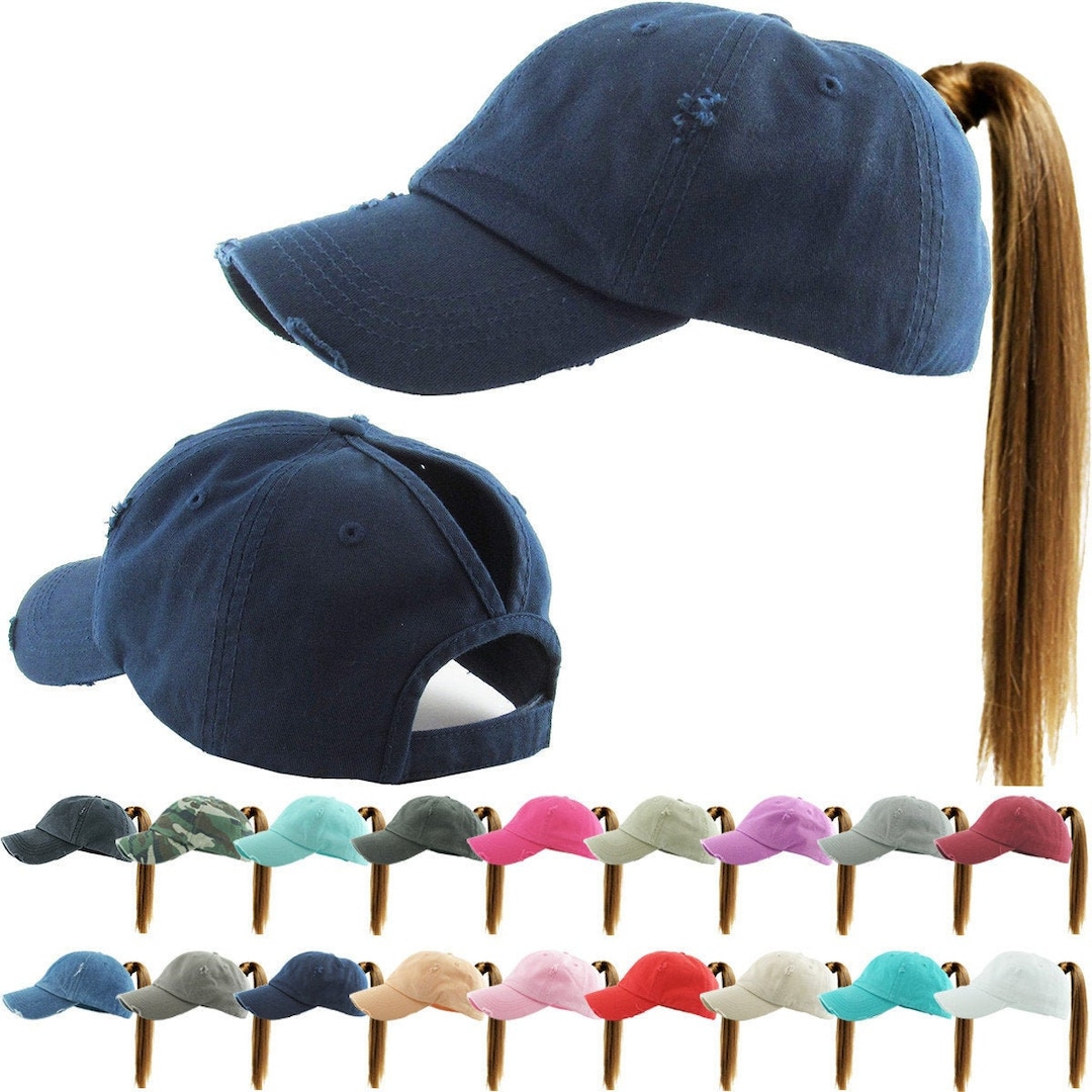 PONYTAIL BASEBALL Hat,messy Bun Hat,distressed Baseball Hat Women