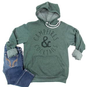 Campfires and Cocktails Sweatshirt, Vintage Print Hoodie, Super Soft and Comfy, Unisex Fall Hoodie, TONS of Colors