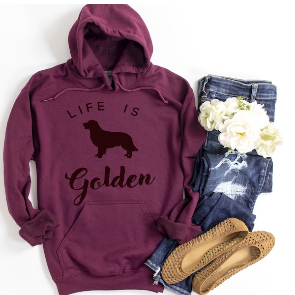 Life Is Golden, Golden Retriever, Golden Retriever Lover, Vintage Print Hoodie, Super Soft and Comfy, Unisex Fall Hoodie, Tons of Colors