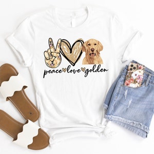 Peace, Love, Golden Retriever, Golden Retriever Lover, Golden Retriever Gift, Dog Lover, Comfy and Soft T-shirt, Unisex T-shirt