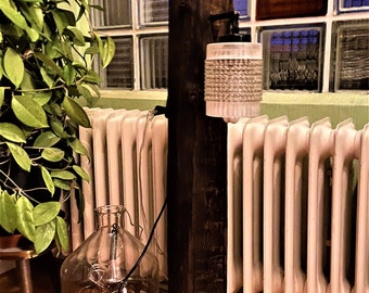 Stehlampe aus alten Balken, rustikale Balkenlampe