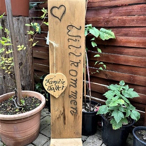 wooden sign, wooden display, stele, garden decor, wood, wooden board, entrance decor, welcome sign, welcome