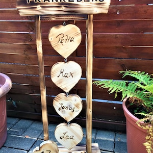 Wooden sign, Wooden display, Stele, Garden decoration, Wood, Wooden board, Entrance decoration, Welcome sign,